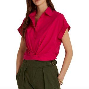 Sold🔴LAUREN RALPH LAUREN Twist-Front Cotton Broadcloth Shirt in Sport Pink